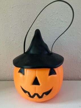 Halloween Large Vintage BlowMold Pumpkin Witch Hat 1995 Empire Candy bucket